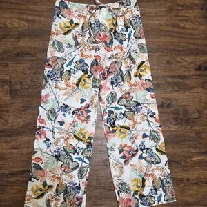 Candice Held Butterfly Ocelot Floral Light Weight Wide Leg Pants XS